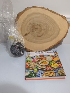 Natural Wood Serving Board - Black & Natural with board oil and blam